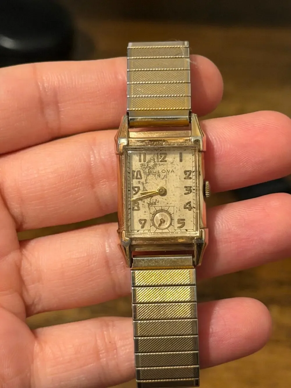 Bulova Art Deco 10K Gold Filled Tank Manual Wind Small Seconds Watch